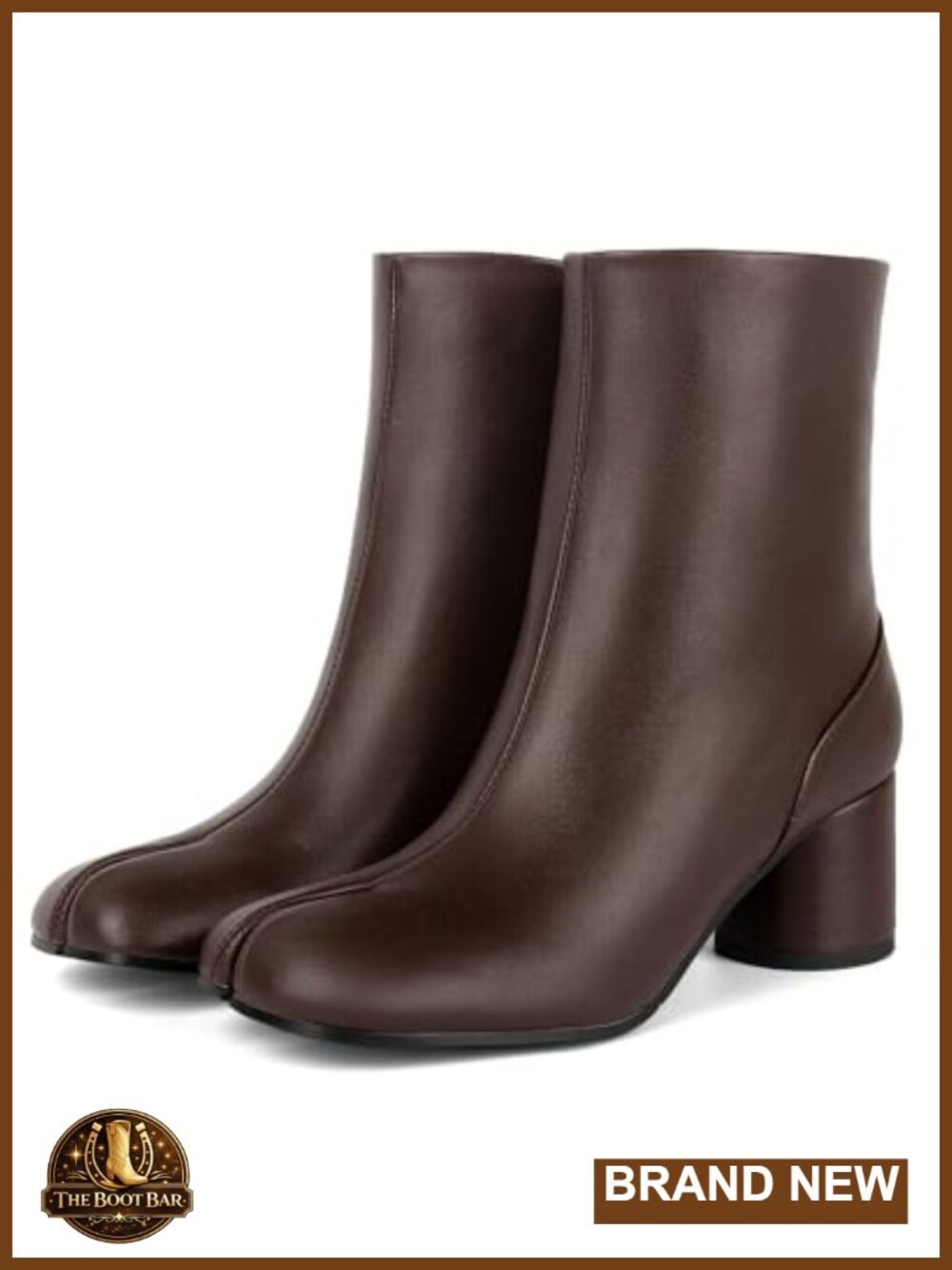 Faux Leather Tabi Ankle Boots Chunky Block Heel Split Toe Zip Japanese Ninja